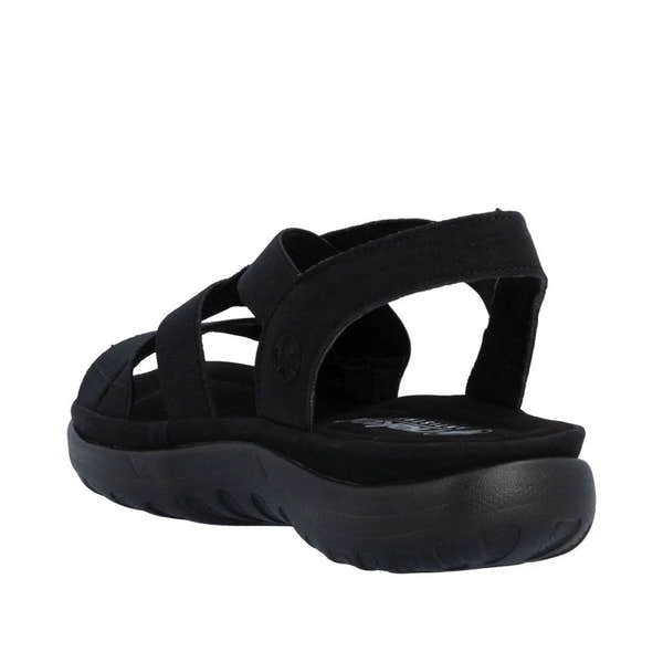 Rieker 64857-00 women's black elasticated sandals with cushioned sole and open toe design.