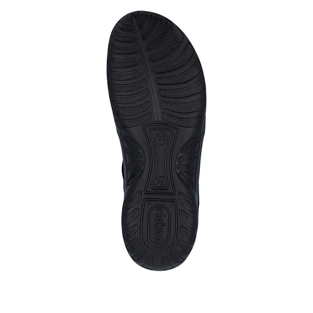 Rieker 64857-00 women's black elasticated sandals sole, flat footwear, size 37, waterproof and slip-resistant.