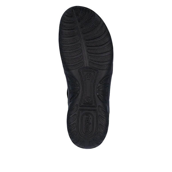 Rieker 64857-00 women's black elasticated sandals sole, flat footwear, size 37, waterproof and slip-resistant.