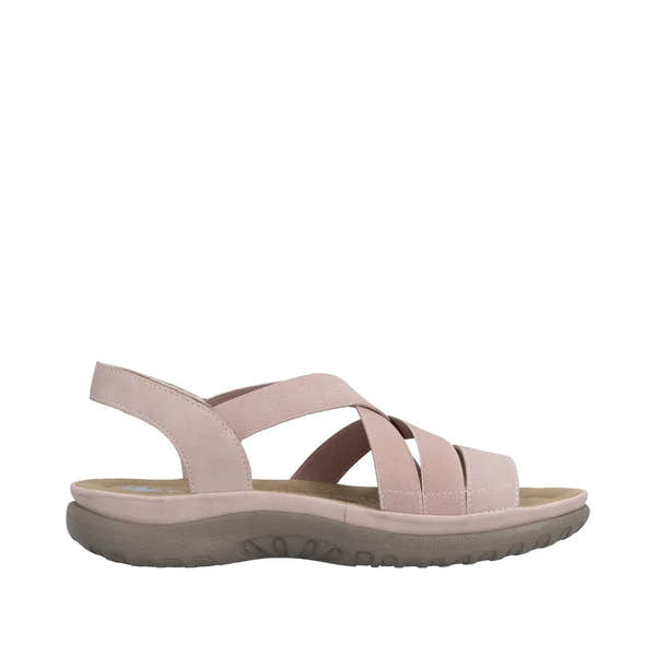 Rieker 64857-31 women's light pink elasticated sandals with cushioned sole and open toe design.