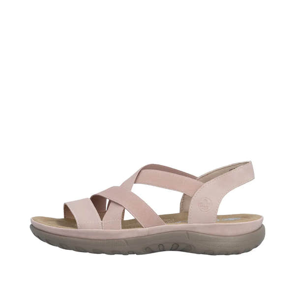 Rieker 64857-31 Ladies Light Rose Elasticated Sandals, cushioned sole, open toe, lightweight, slip-on design for comfort.