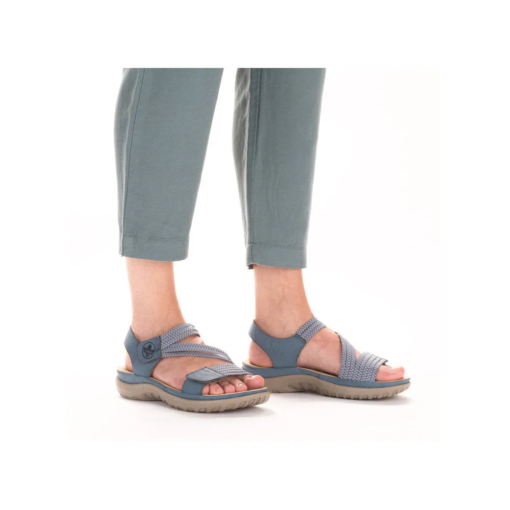Rieker 64870-14 Ladies BlueTouch fastening sandals with grey straps and cushioned soles.