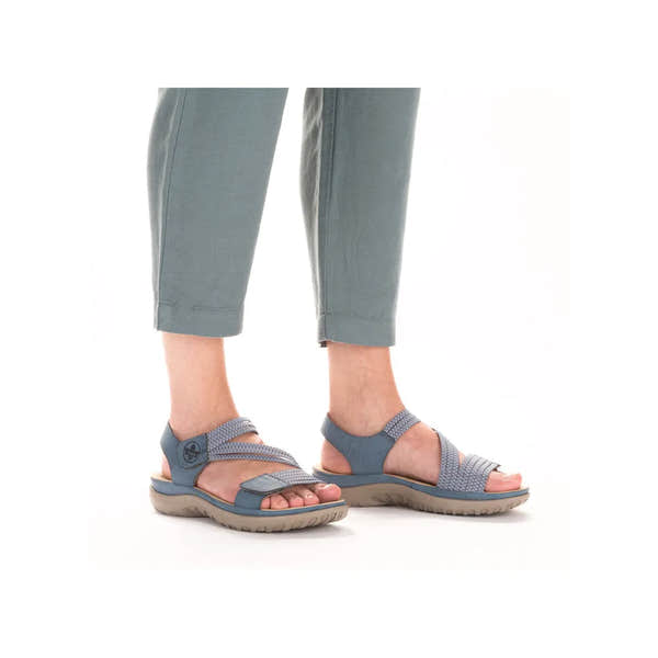 Rieker 64870-14 Ladies BlueTouch fastening sandals with grey straps and cushioned soles.