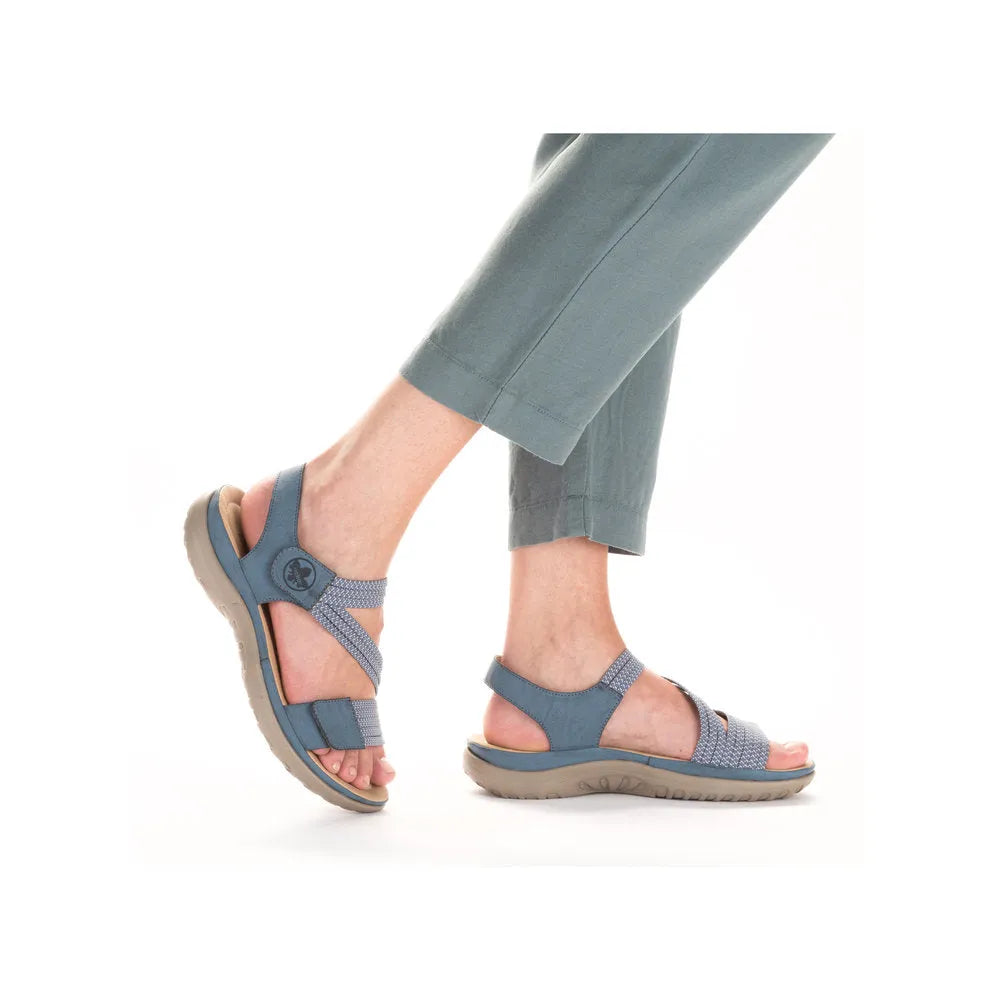 Rieker 64870-14 Ladies BlueTouch fastening sandals in royal/jeans blue with adjustable straps and comfortable sole.
