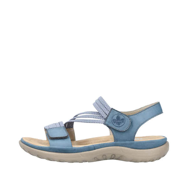 Rieker 64870-14 women's blue Touch fastening sandals with striped straps and cushioned sole.