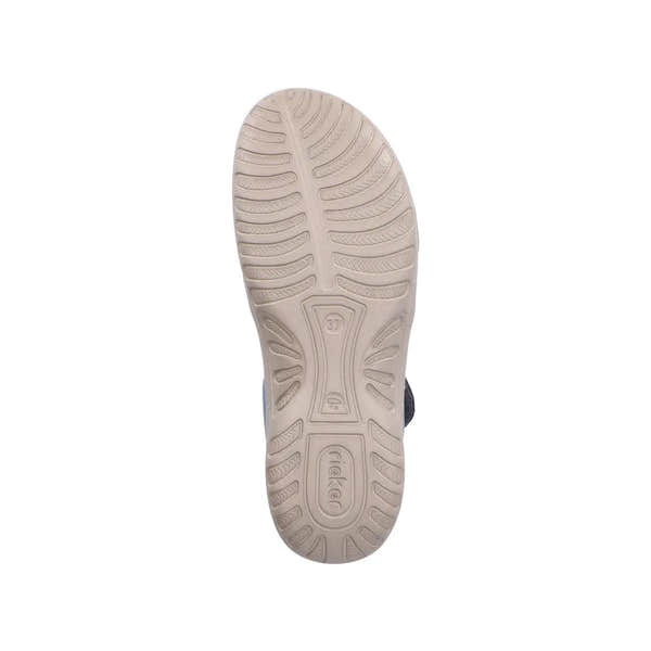 Rieker 64870-14 Ladies BlueTouch fastening sandals with beige sole, sporty design, and comfortable touch fastening straps.