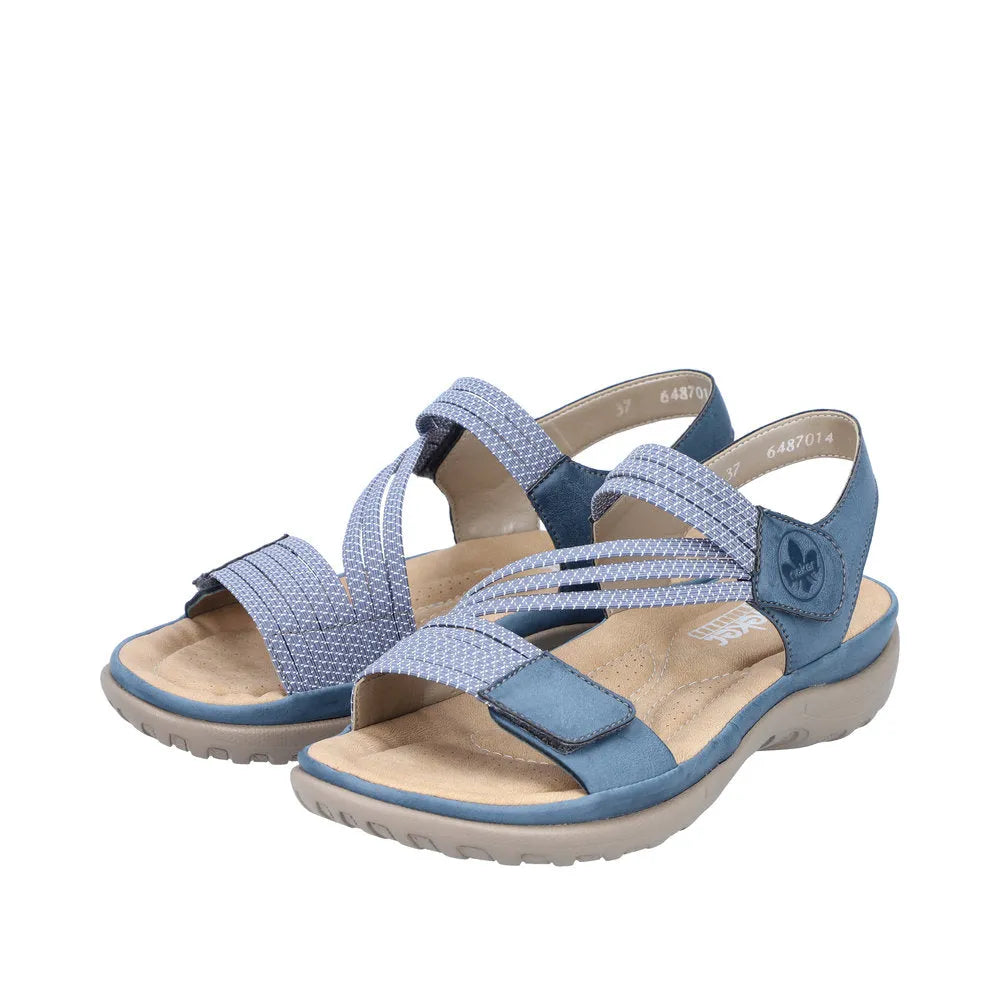 Rieker 64870-14 women's blue Touch fastening sporty sandals with multi-strap design and cushioned footbed.