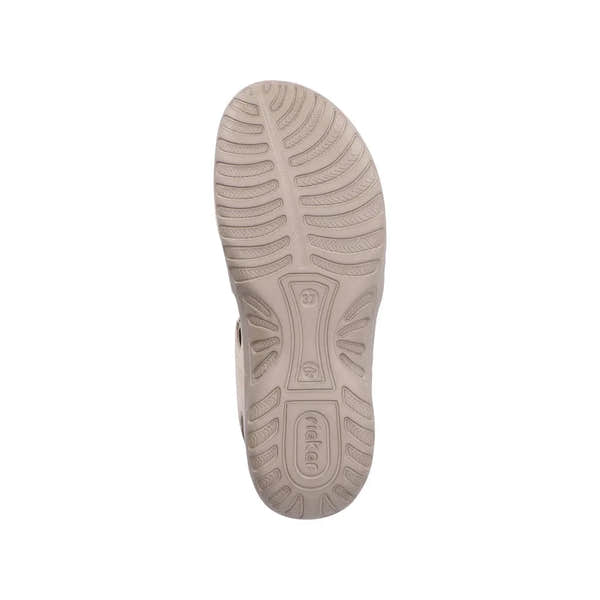 Beige and white Rieker touch fastening sandals featuring a comfortable, textured sole for enhanced grip and support.