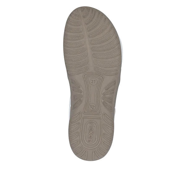 White touch fastening sandals from Rieker with a textured beige sole, designed for comfort and style.