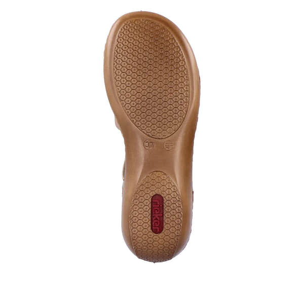 Rieker 65918-52 women's mint, cayenne, beige touch fastening sandals with textured sole and comfortable design.
