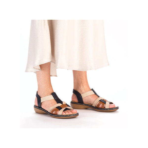 Rieker 65918-90 Ladies Navy Multi Slip On Sandals-elevate your sole