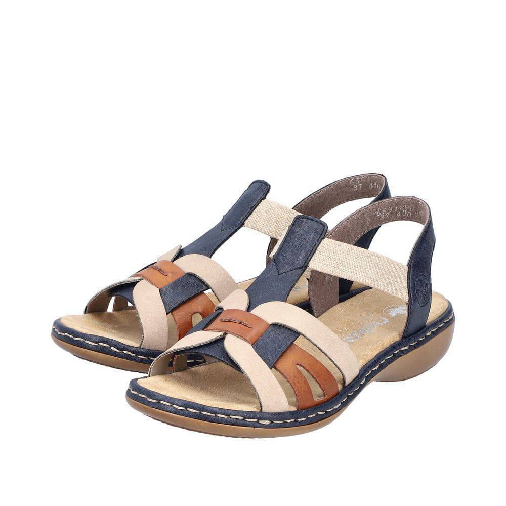 Rieker 65918-90 Ladies Navy Multi Slip On Sandals-elevate your sole