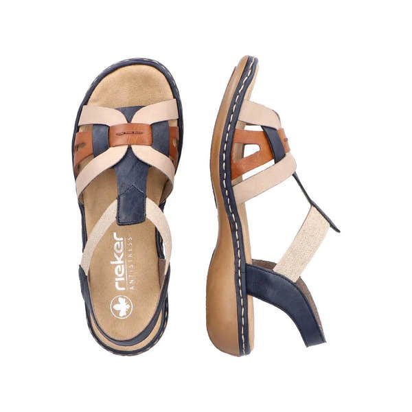 Rieker 65918-90 Ladies Navy Multi Slip On Sandals-elevate your sole