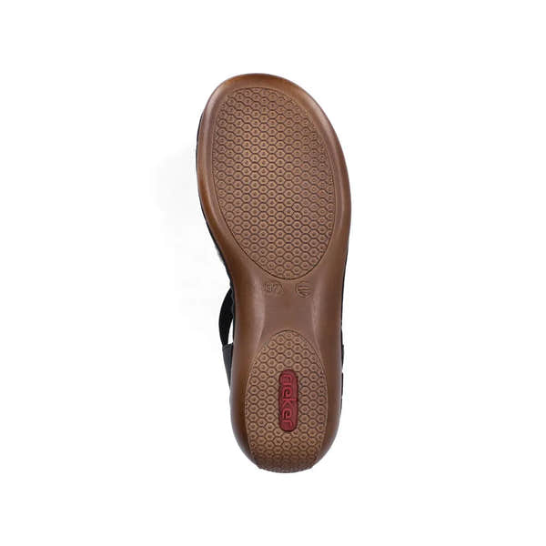 Rieker 65918-92 women's black touch fastening sandals, rubber sole with textured grip, size 37.