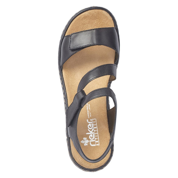 Rieker 659C7-00 Ladies Black Leather Touch Fastening Sandals-elevate your sole