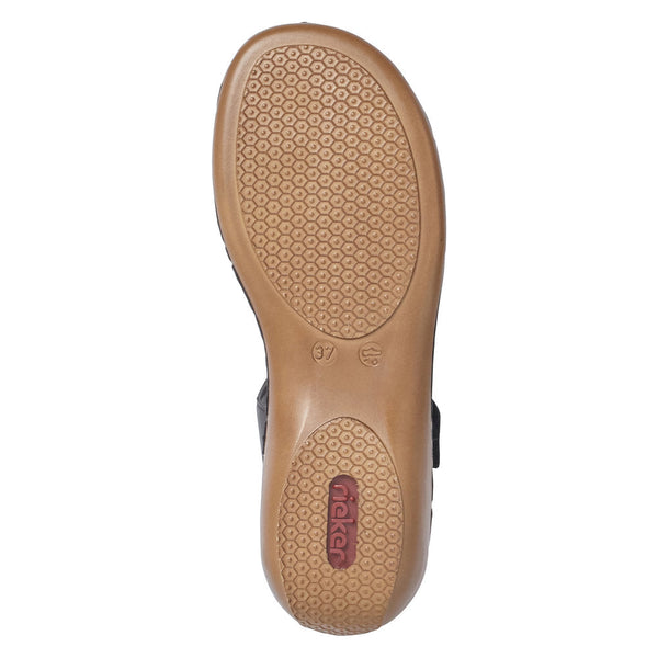 Rieker 659C7-00 Ladies Black Leather Touch Fastening Sandals-elevate your sole