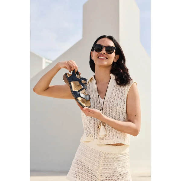 Ladies' Rieker Pacific Blue leather sandals with touch fastening, featuring a stylish design and padded insole for comfort.