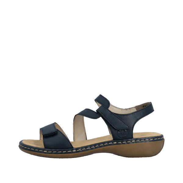 Pacific blue leather sandals with touch fastenings, featuring a cushioned sole and casual, stylish design.