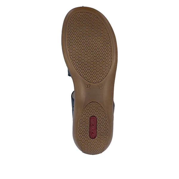 Pacific blue leather sandals with touch fastening; comfortable sole with textured grip; stylish and practical design.