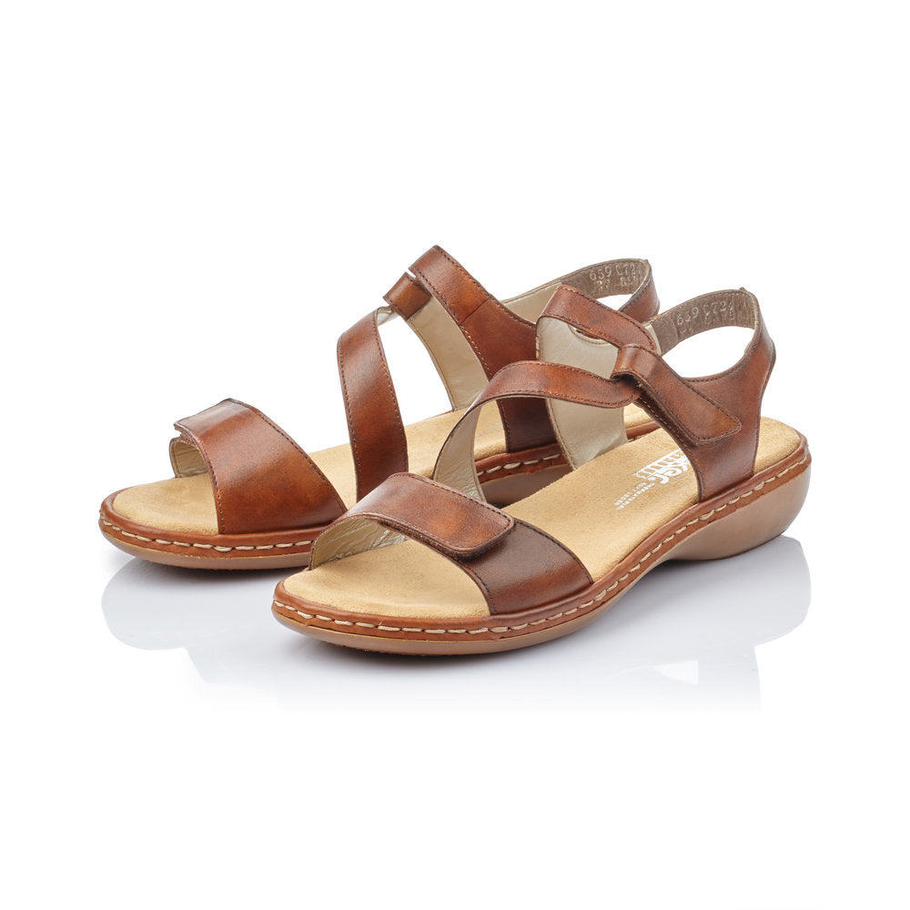 Rieker 659C7-24 Ladies Cognac Leather Strappy Sandal - elevate your sole