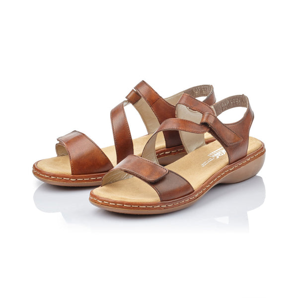 Rieker 659C7-24 Ladies Cognac Leather Strappy Sandal - elevate your sole