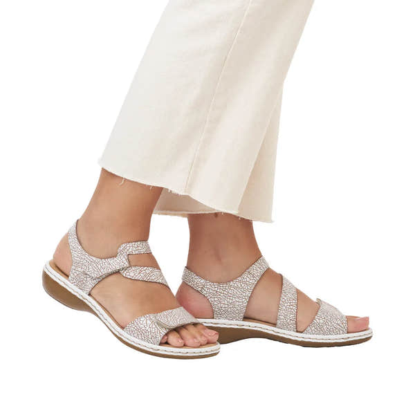 Rieker 659C7-81 Ladies White Multi Leather Touch Fastening Sandals-elevate your sole