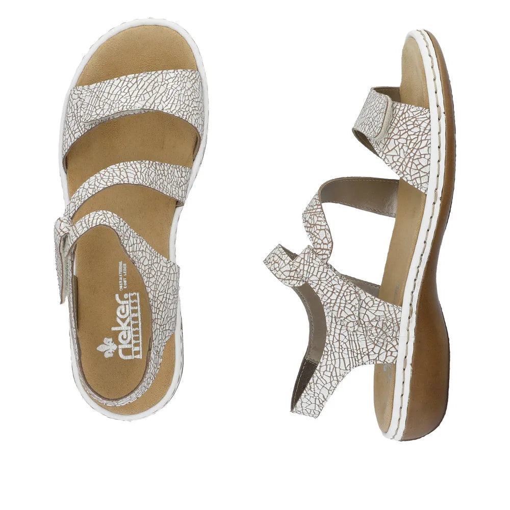Rieker 659C7-81 Ladies White Multi Leather Touch Fastening Sandals-elevate your sole