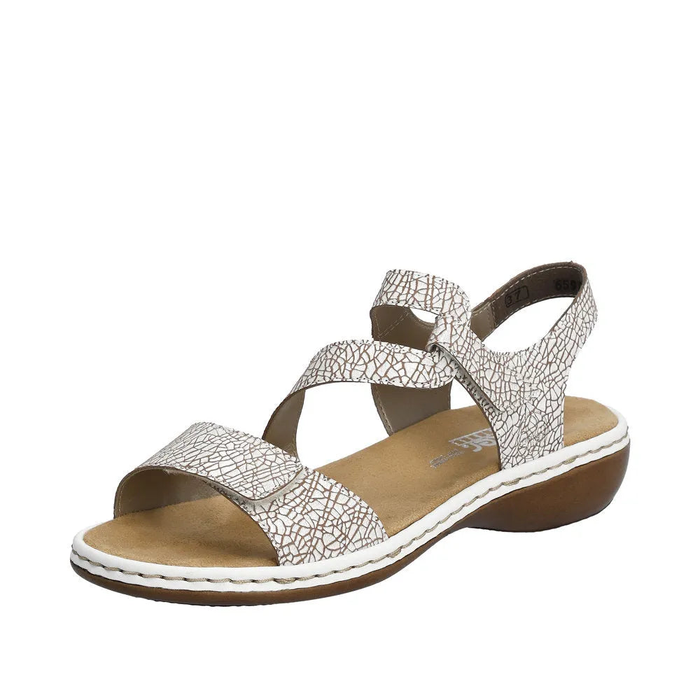 Rieker 659C7-81 Ladies White Multi Leather Touch Fastening Sandals-elevate your sole