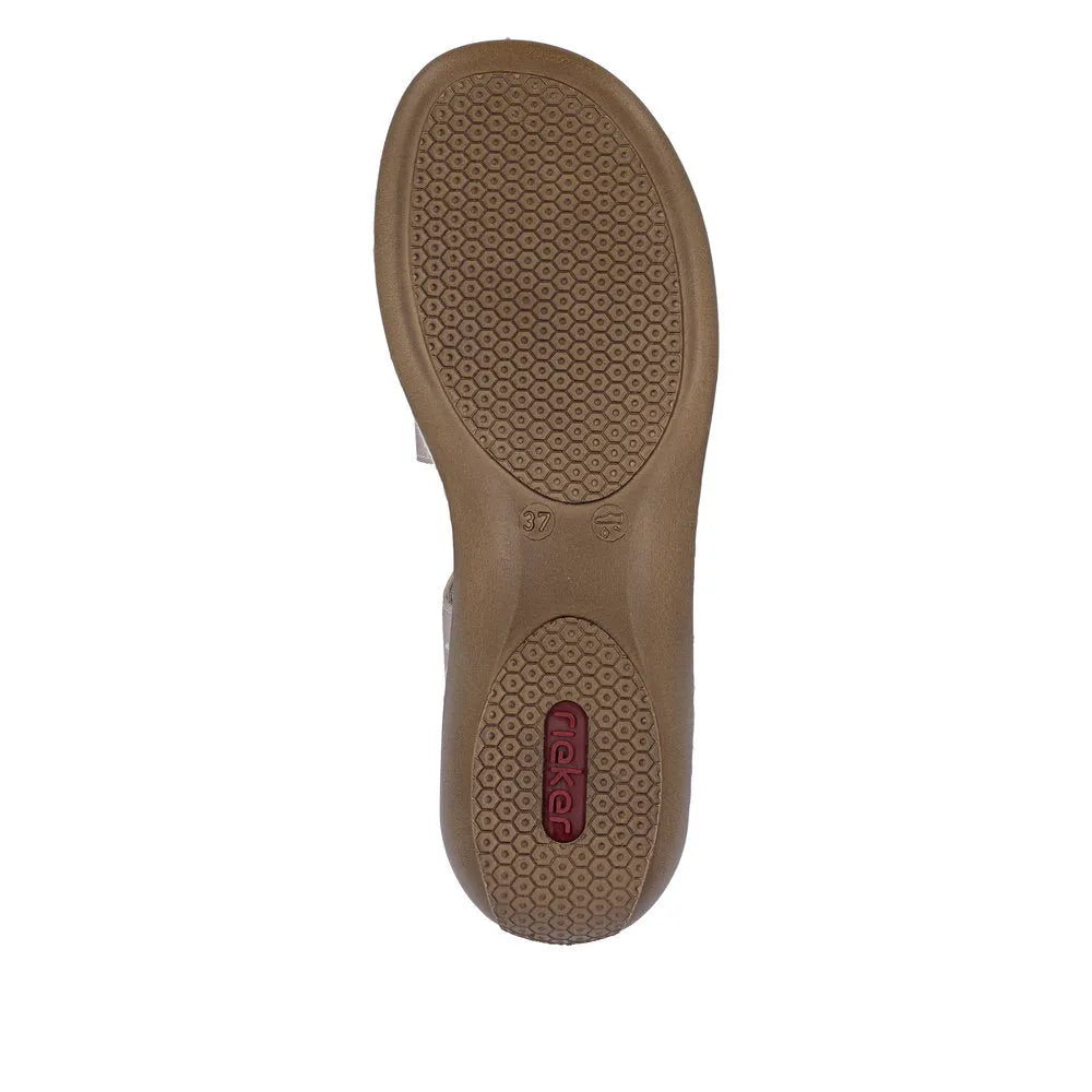 Rieker 659C7-89 ladies copper leather sandals with touch-fastening straps and textured sole, size 37.