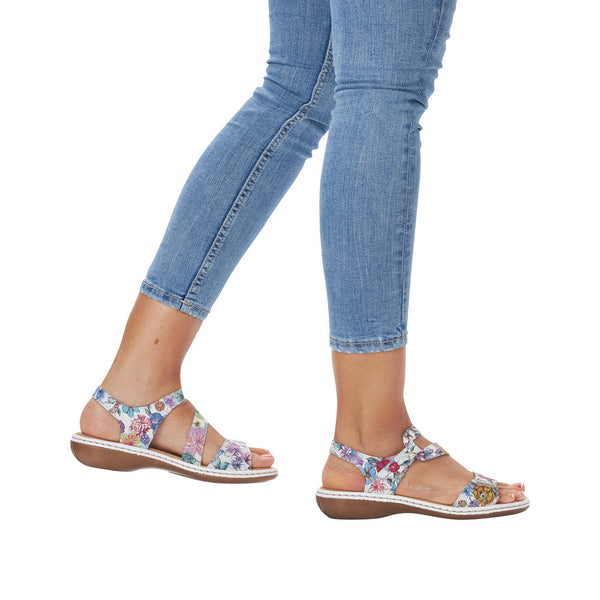 Rieker 659C7-92 Ladies White Multi Leather Touch Fastening Sandals-elevate your sole