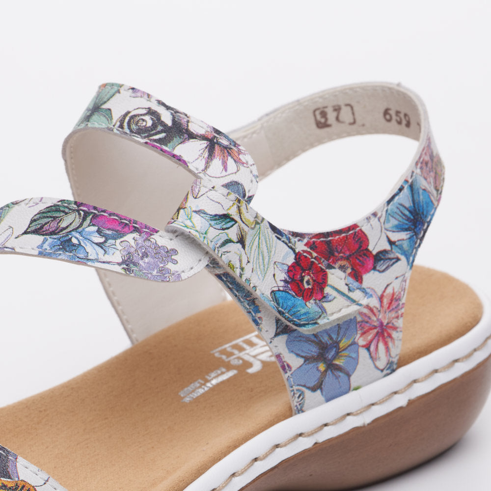 Rieker 659C7-92 Ladies White Multi Leather Touch Fastening Sandals-elevate your sole