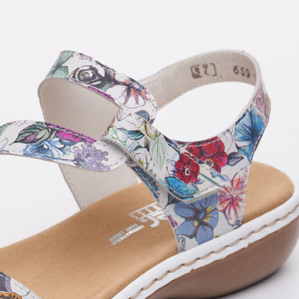 Rieker 659C7-92 Ladies White Multi Leather Touch Fastening Sandals-elevate your sole