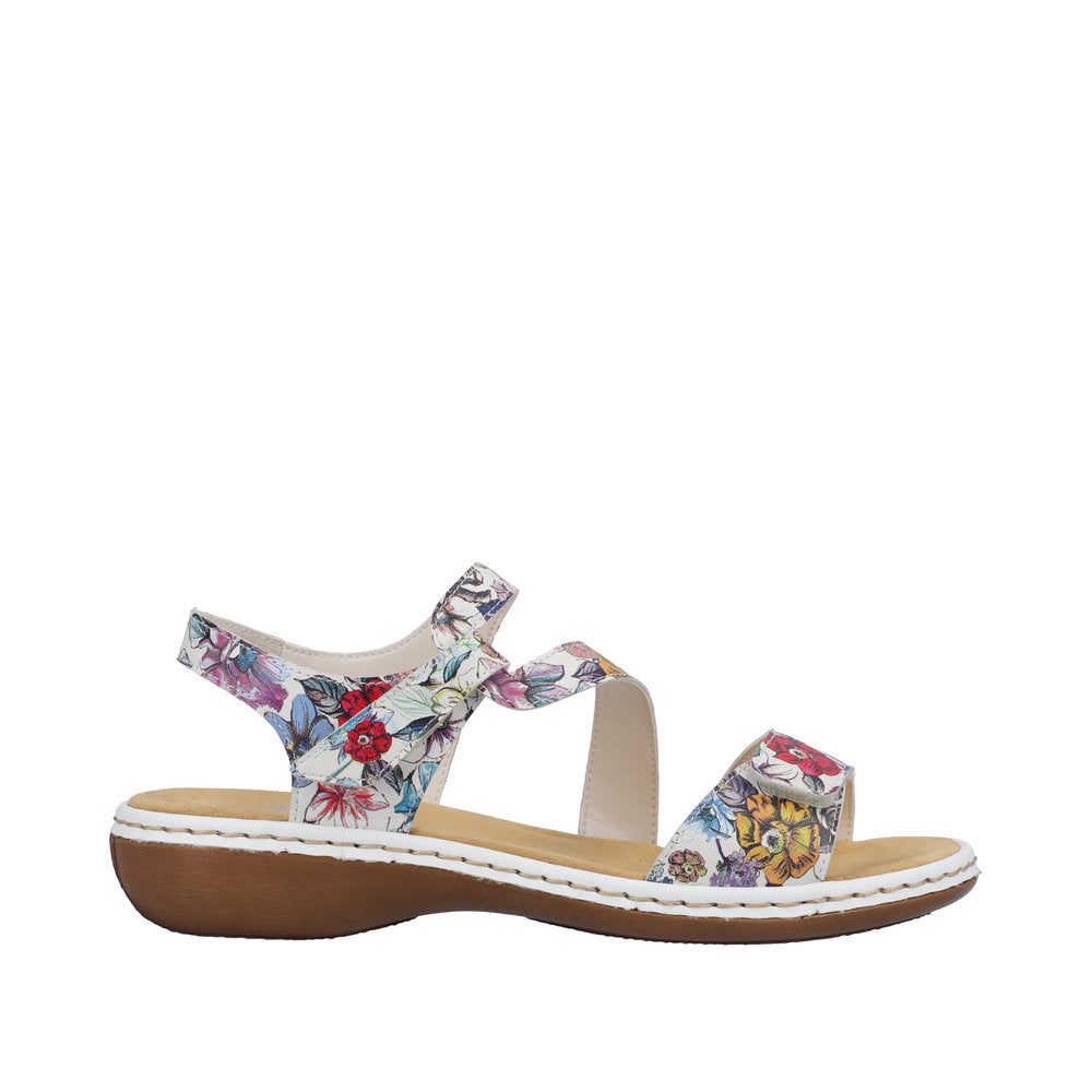 Rieker 659C7-92 Ladies White Multi Leather Touch Fastening Sandals-elevate your sole