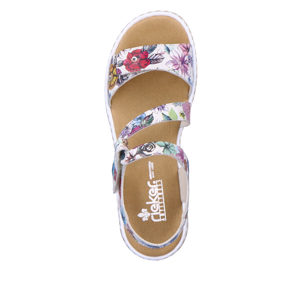 Rieker 659C7-92 Ladies White Multi Leather Touch Fastening Sandals-elevate your sole