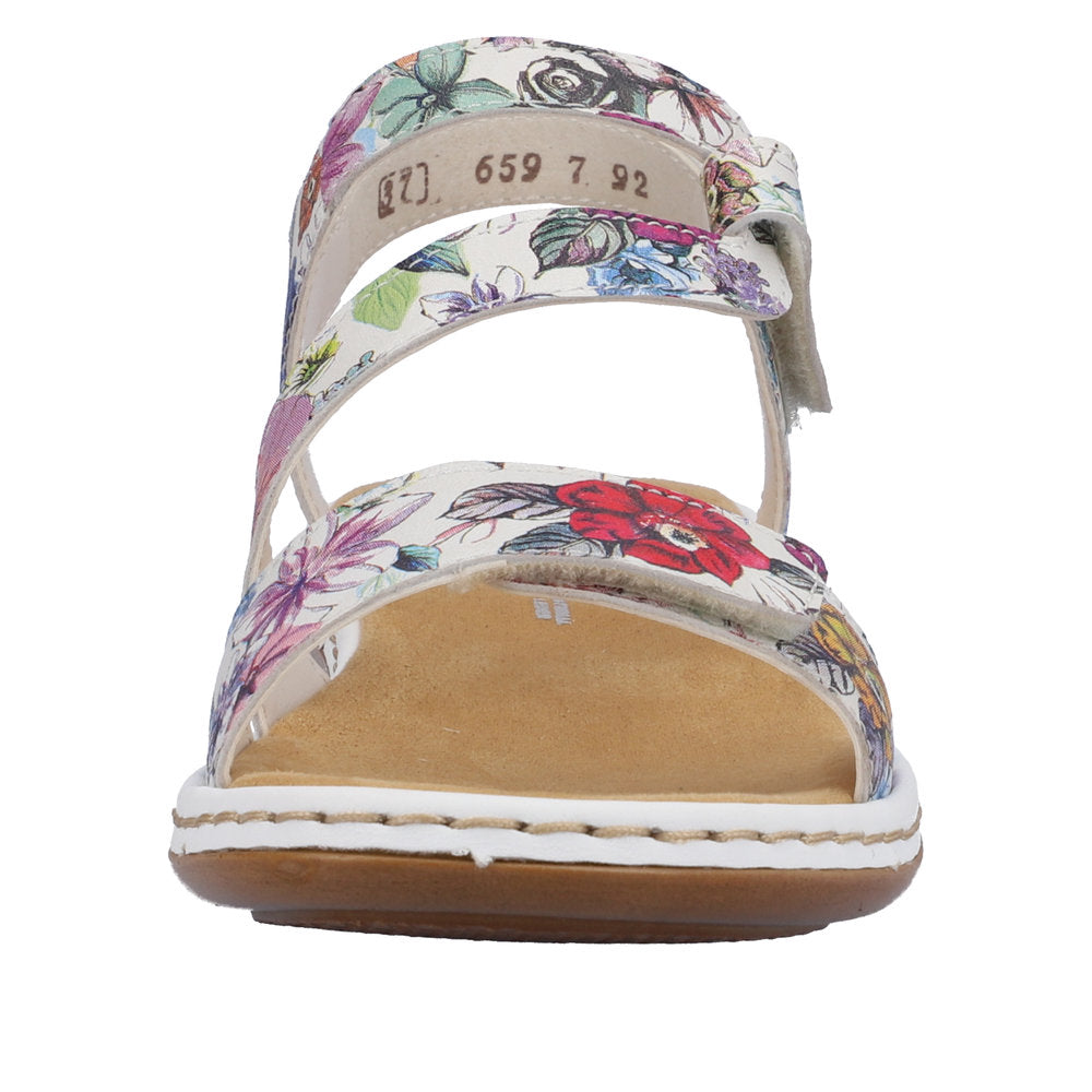 Rieker 659C7-92 Ladies White Multi Leather Touch Fastening Sandals-elevate your sole