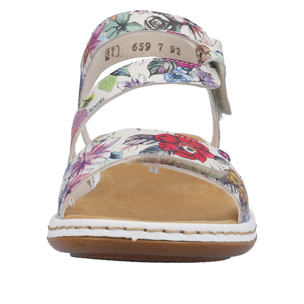 Rieker 659C7-92 Ladies White Multi Leather Touch Fastening Sandals-elevate your sole
