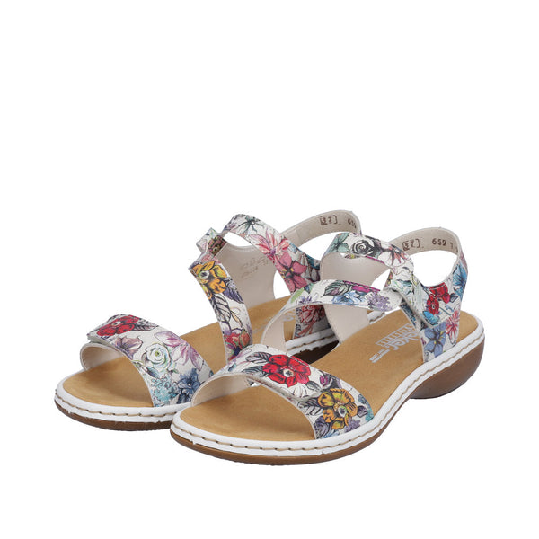 Rieker 659C7-92 Ladies White Multi Leather Touch Fastening Sandals-elevate your sole