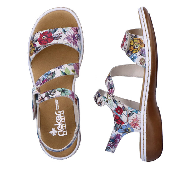 Rieker 659C7-92 Ladies White Multi Leather Touch Fastening Sandals-elevate your sole