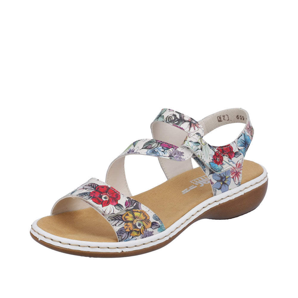 Rieker 659C7-92 Ladies White Multi Leather Touch Fastening Sandals-elevate your sole