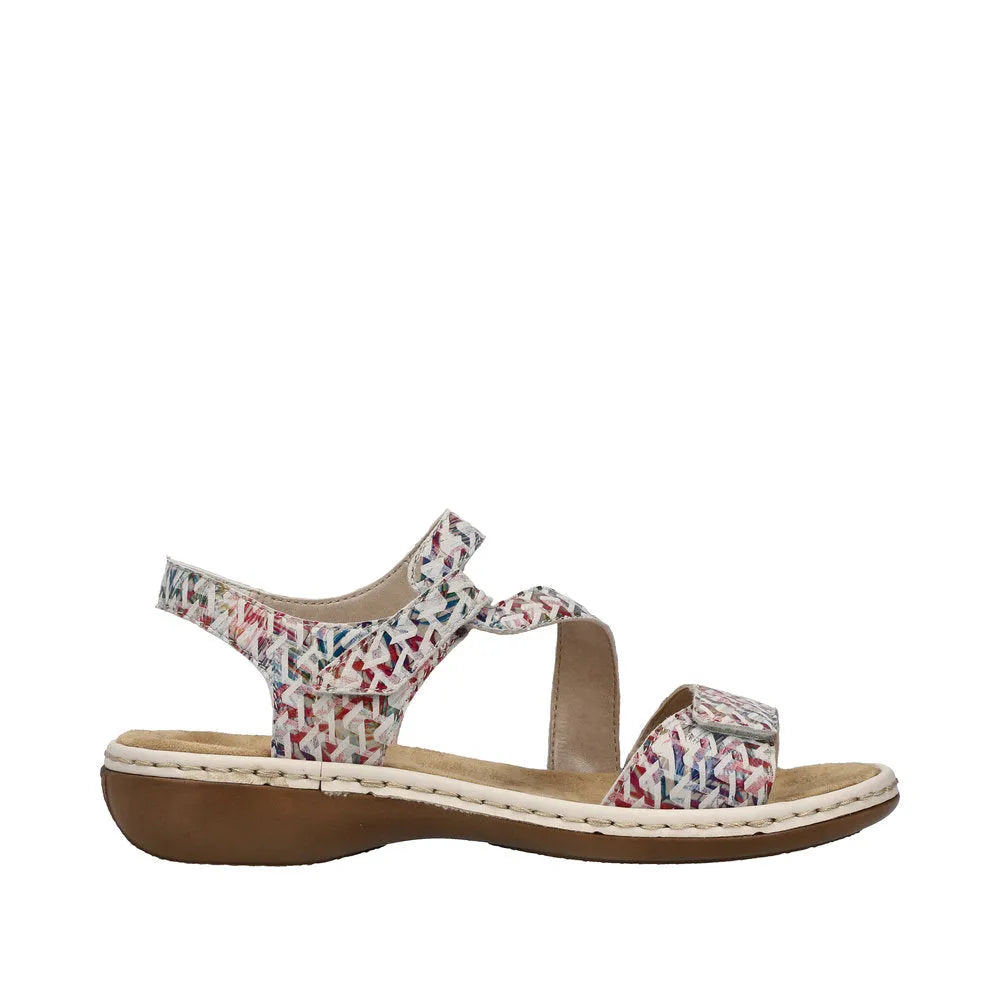Rieker 659C7-94 ladies multi suede touch fastening sandals with supportive sole and open-toe design.