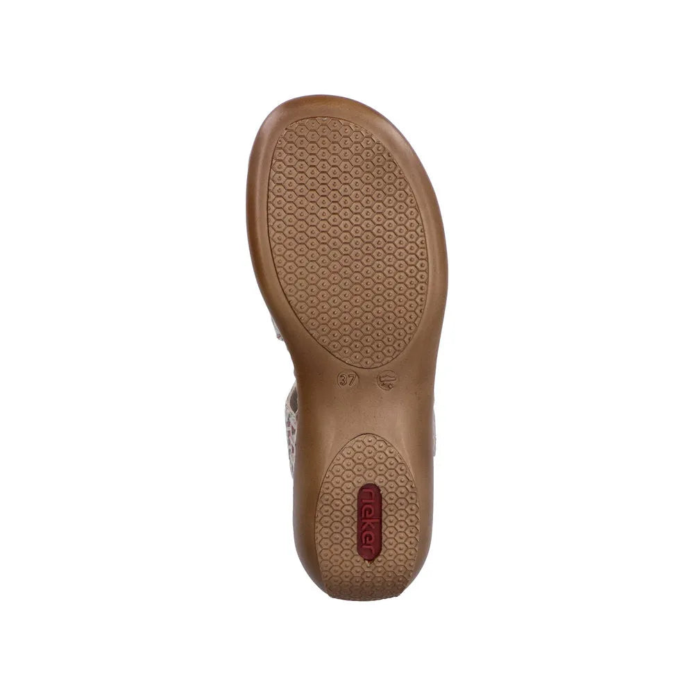 Rieker 659C7-94 ladies multi suede touch fastening sandals with cushioned sole and adjustable straps.