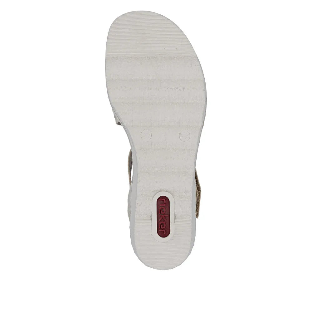 Rieker 67410-62 beige ladies touch fastening sandals, flat sole, comfortable open-toe design, lightweight footwear.
