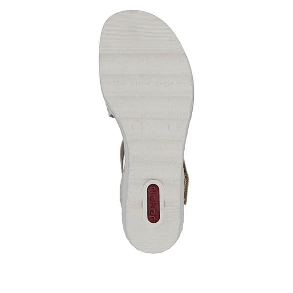 Rieker 67410-62 beige ladies touch fastening sandals, flat sole, comfortable open-toe design, lightweight footwear.