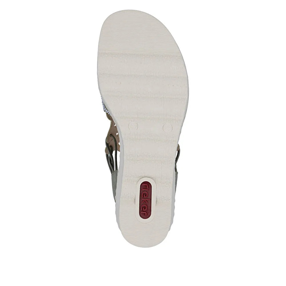 Rieker 67465-52 ladies grey elasticated sandals with cushioned sole and adjustable straps, ideal for summer wear.