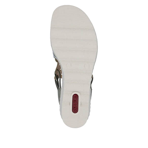 Rieker 67465-52 ladies grey elasticated sandals with cushioned sole and adjustable straps, ideal for summer wear.