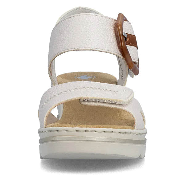 Rieker 67476-91 ladies off-white touch fastening sandals with adjustable strap and cushioned insole.