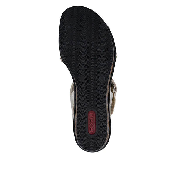 Rieker 68172-60 women's beige touch fastening sandals with cushioned sole and adjustable straps.