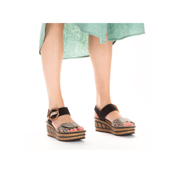 Rieker 68176-00 Ladies Black & Leopard Print Synthetic Touch Fastening Sandals-elevate your sole