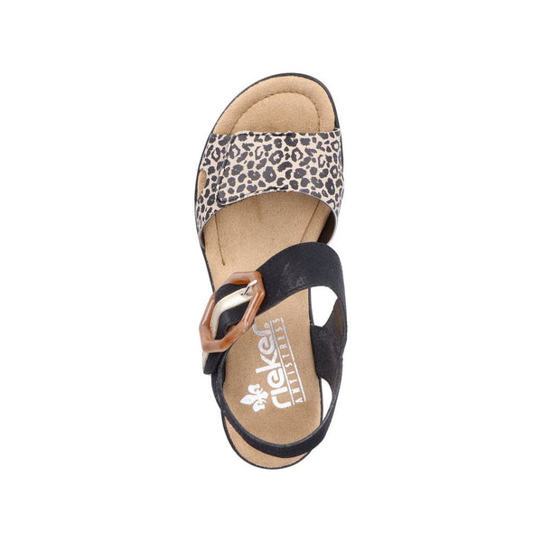 Rieker 68176-00 Ladies Black & Leopard Print Synthetic Touch Fastening Sandals-elevate your sole