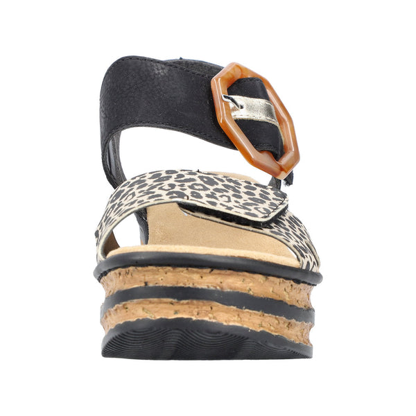 Rieker 68176-00 Ladies Black & Leopard Print Synthetic Touch Fastening Sandals-elevate your sole